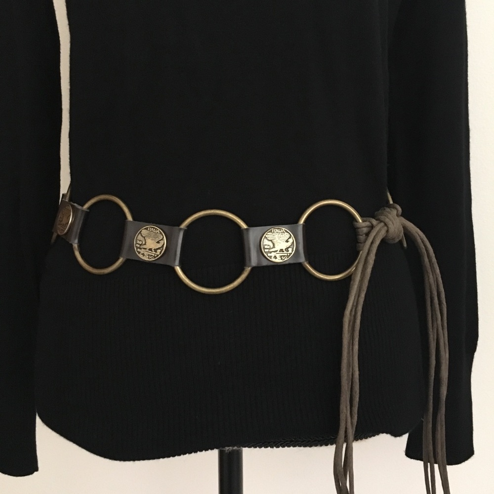 SALE**Adjustable Tie Belt w/Brass Ring/Coin Detail